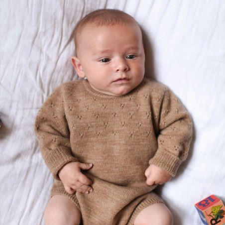 Barboteuse Felix tricot beige chine 100 laine Bebe