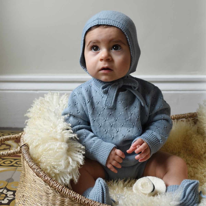 Barboteuse pour bébé fille et garçon tricotée en France avec amour