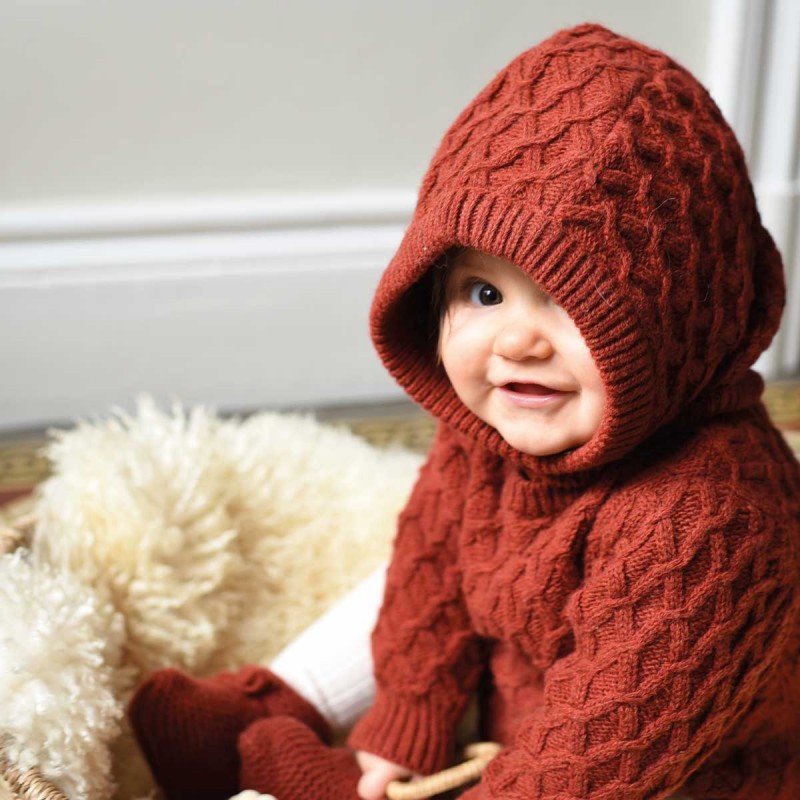 Cagoule En Tricot Bébé Garçon En Fibres Recyclées Ocre Avec