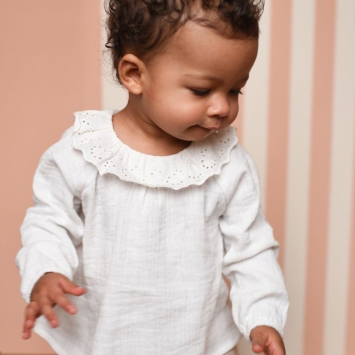 Blouse Charlotte lange blanc et col broderie anglaise