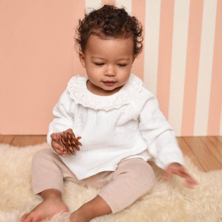 Blouse Charlotte lange blanc et col broderie anglaise