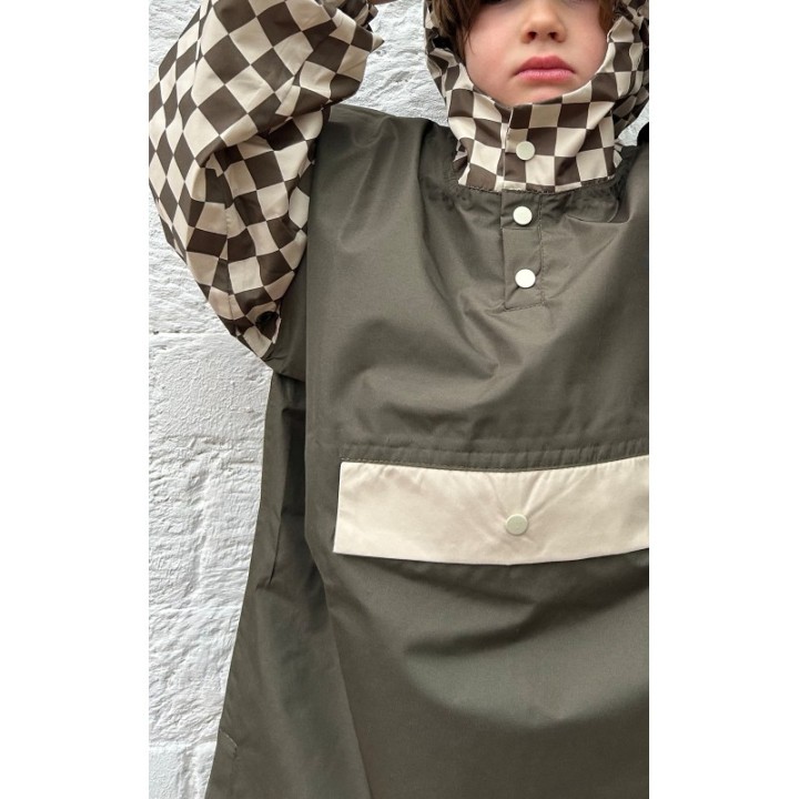 Poncho pluie long - Damier kaki - Poule Party