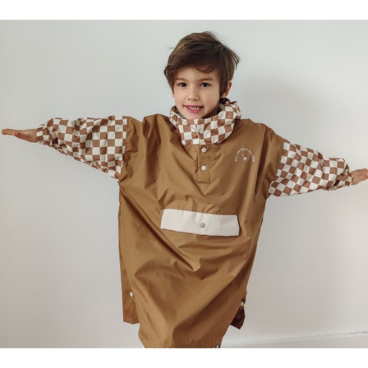 Poncho pluie long - Damier camel - Poule Party