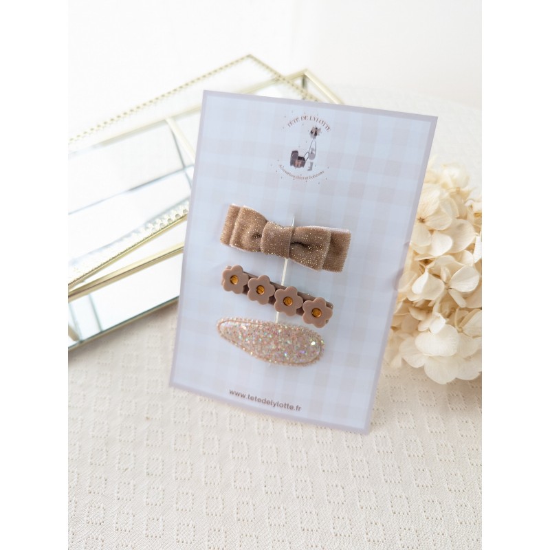 Lot de 3 barrettes brun & nude