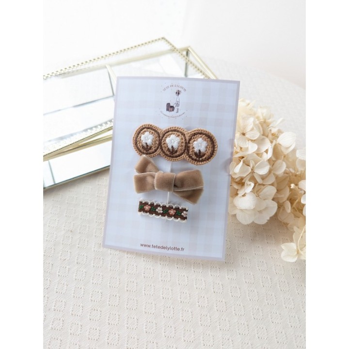 Lot de 3 barrettes marron