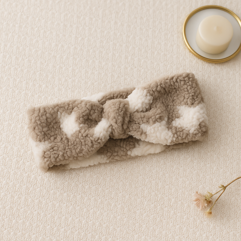 Bandeau bouclette taupe fleuri