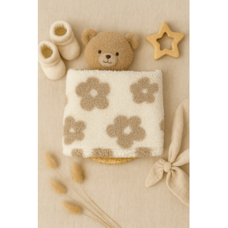 Snood bouclette écru fleurs taupe