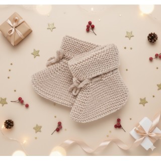 Chaussons Eugène tricot rose poudré 100% laine