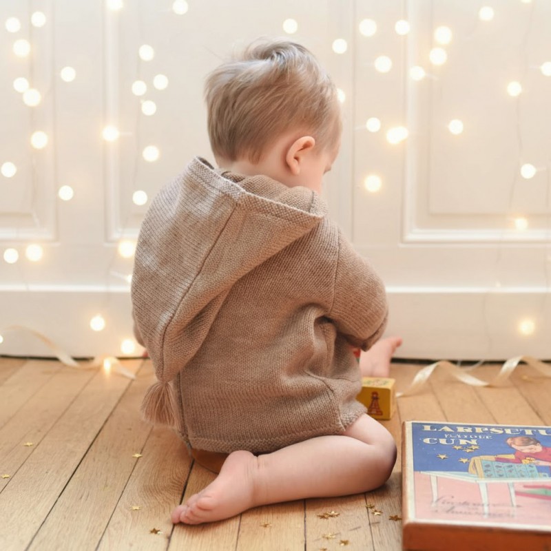 Burnous beige knit 100% wool