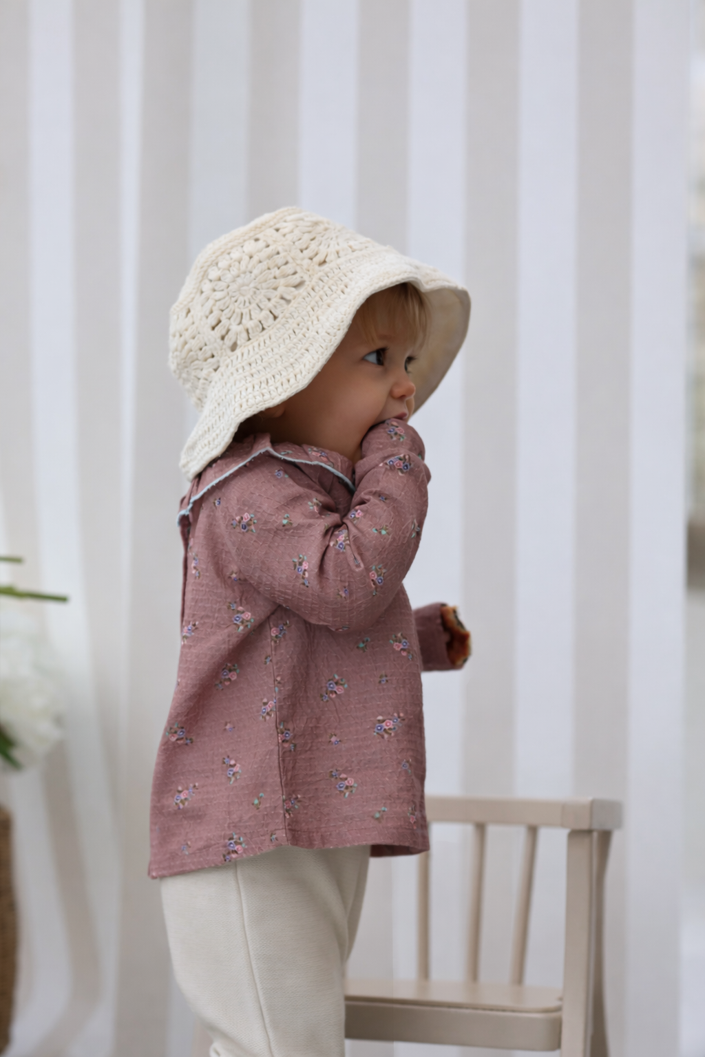 Woman in kitted sweater